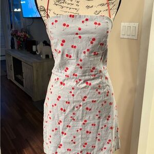 Urban Outfitters Light Blue Cherry Print Dress with Red Accents